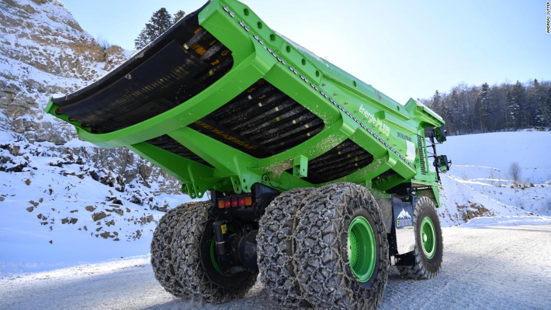 The truck is 110 tons heavy when fully loaded and powered by a 4.5-ton all-electric battery.