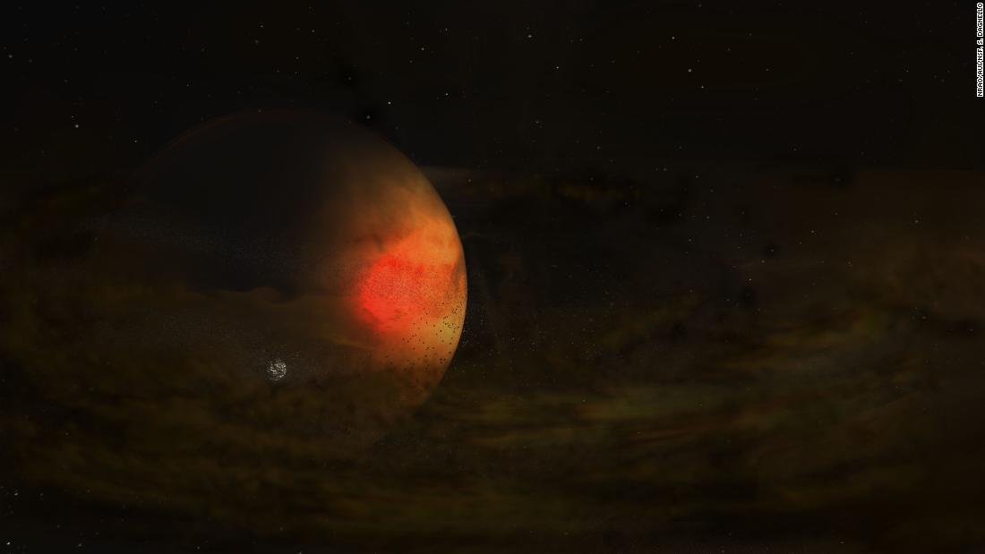 An artist&#39;s impression of a circumplanetary disk around PDS 70 c, a gas giant exoplanet in a star system 370 light-years away.