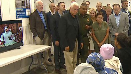 Vice President Mike Pence speaks to children at the Donna, Texas,  holding facility on July 12, 2019.