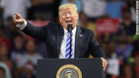 CHARLESTON, WV - AUGUST 21:  President Donald Trump speaks a rally at the Charleston Civic Center on August 21, 2018 in Charleston, West Virginia. Paul Manafort, a former campaign manager for Trump and a longtime political operative, was found guilty in a Washington court today of not paying taxes on more than $16 million in income and lying to banks where he was seeking loans.  (Photo by Spencer Platt/Getty Images)
