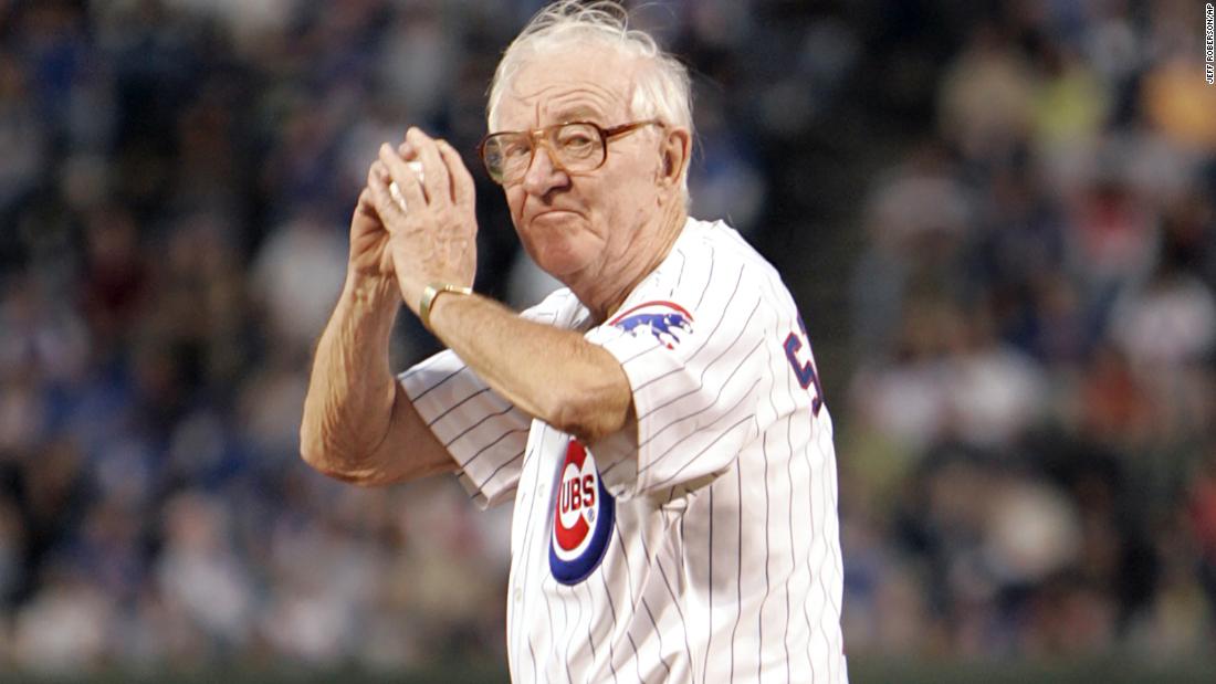 Stevens winds up to throw out the first pitch before the start of the Chicago Cubs game against the Cincinnati Reds at Wrigley Field in Chicago on September 14, 2005. Stevens rooted for the Chicago Cubs his whole life. 
