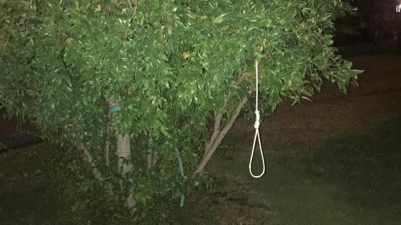 The noose was found on a tall bush.