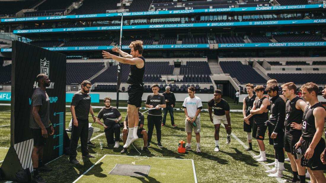 There were two jumping drills -- the vertical jump (pictured) and the broad jump.