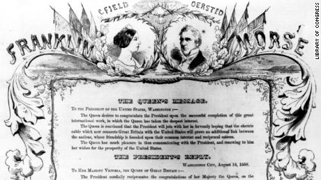 A telegram sent between Queen Victoria and US President James Buchanan over the first transatlantic undersea cable.