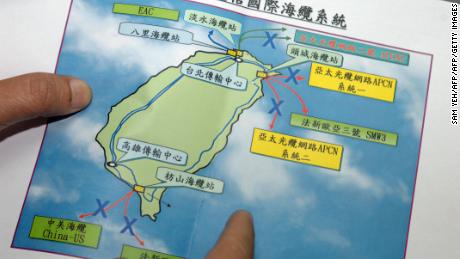 A map showing cable outages as a result of an earthquake off the coast of Taiwan in December 2006. 