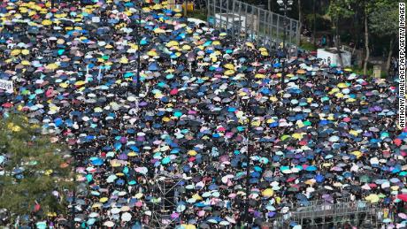 Protesters gather to march against a controversial extradition bill in Hong Kong on July 21, 2019.