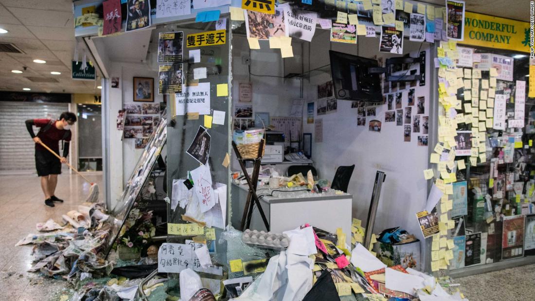 The office of pro-Beijing lawmaker Junius Ho was trashed by protesters in Hong Kong's Tsuen Wan district.