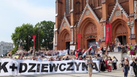 Hundreds took part in a vigil outside Bialystok Cathedral