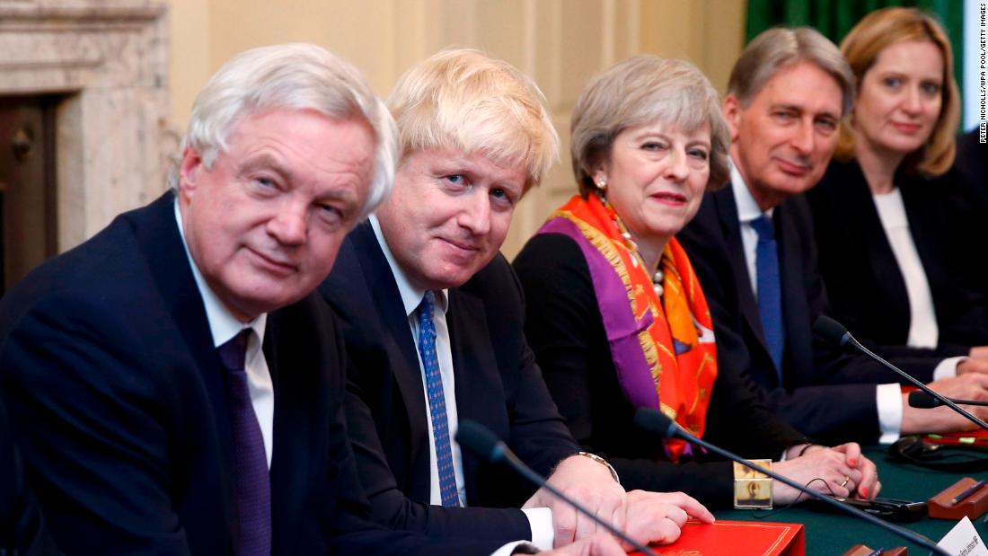 Johnson sits next to Prime Minister Theresa May during a Cabinet meeting in November 2016. Johnson was May&#39;s foreign secretary for two years before resigning over her handling of Brexit.