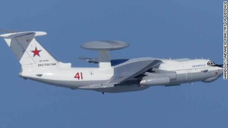 Russian A-50 AWACS command and control aircraft as photographed by Japanese jets on Tuesday.