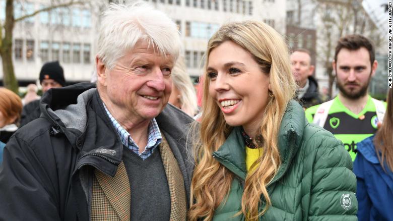 Boris Johnson's father Stanley with Carrie Symonds at an anti-whaling protest outside the Japanese Embassy in London. 