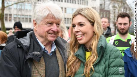 Boris Johnson&#39;s father Stanley with Carrie Symonds at an anti-whaling protest outside the Japanese Embassy in London. 