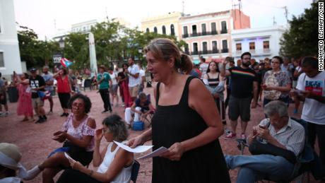 Cynthia Garcia Coll, a psychologist who teaches at the University of Puerto Rico at Rio Piedras, attends an anti-Rosselló street concert.