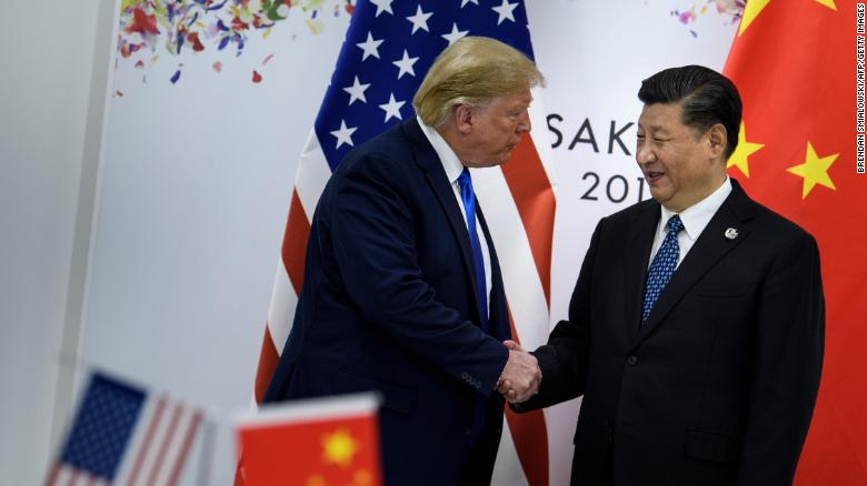 Chinese President Xi Jinping and US President Donald Trump on the sidelines of the G20 Summit in Osaka on June 29, 2019. 