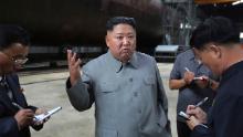 This undated picture released from North Korea's official Korean Central News Agency (KCNA) on July 23, 2019 shows North Korean leader Kim Jong Un (C) inspecting a newly built submarine at an undisclosed location. (Photo by KCNA VIA KNS / KCNA VIA KNS / AFP) / - South Korea OUT / REPUBLIC OF KOREA OUT   ---EDITORS NOTE--- RESTRICTED TO EDITORIAL USE - MANDATORY CREDIT "AFP PHOTO/KCNA VIA KNS" - NO MARKETING NO ADVERTISING CAMPAIGNS - DISTRIBUTED AS A SERVICE TO CLIENTS
THIS PICTURE WAS MADE AVAILABLE BY A THIRD PARTY. AFP CAN NOT INDEPENDENTLY VERIFY THE AUTHENTICITY, LOCATION, DATE AND CONTENT OF THIS IMAGE. THIS PHOTO IS DISTRIBUTED EXACTLY AS RECEIVED BY AFP. / KCNA VIA KNS/AFP/Getty Images