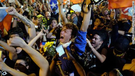 Crowds celebrated in front La Fortaleza shortly after Rosselló announced his resignation.