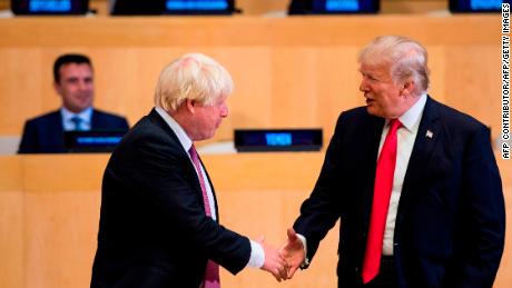 British Prime Minister Boris Johnson and US President Donald Trump at UN headquarters in New York on September 18, 2017.