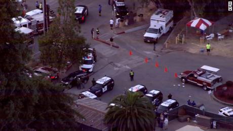 Police at the Garlic Festival viewed from a helicopter.