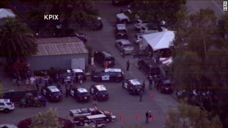 Gilroy police responding to a shooting at the Garlic Festival on July 28, 2019. 