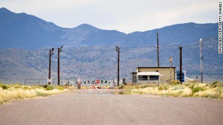 The back gate is seen at the top-secret military installation at the Nevada Test and Training Range known as Area 51 on July 22, 2019 near Rachel, Nevada.