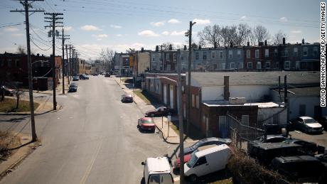 A street in depressed West Baltimore on March 26, 2018. 