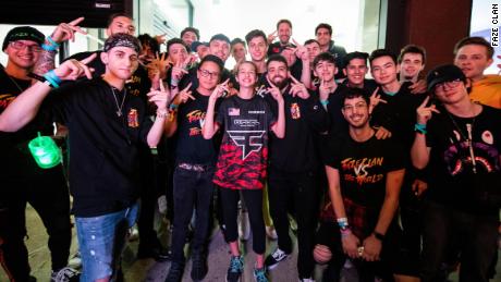 Soleil &quot;Ewok&quot; Wheeler, 13, poses with her new team, Faze Clan, in New York.