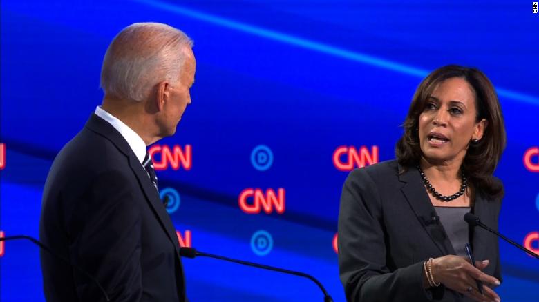 Presidential candidates Joe Biden and Kamala Harris participate in the CNN Democratic debate in Detroit on Wednesday, July 31.