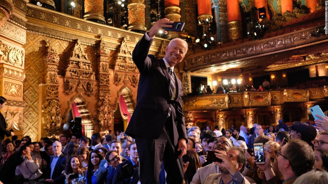 Biden takes a selfie with supporters in Detroit after CNN&#39;s Democratic debates in July 2019.