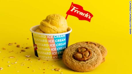 French&#39;s mustard ice cream is available at certain Coolhaus stores. It comes with a pretzel cookie.