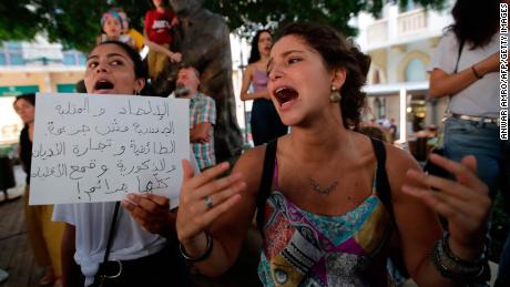 Demonstrators gather in support of Mashrou&#39; Leila at Samir Kassir Square in downtown Beirut on July 29, 2019. 