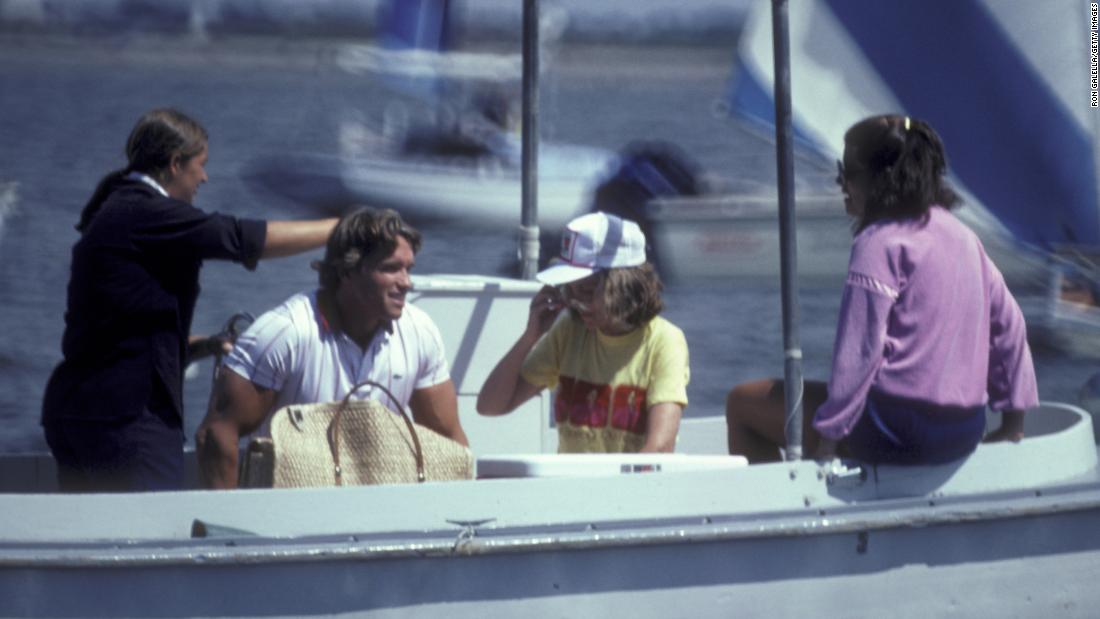 Eunice is joined by her daughter Maria, right, and Maria&#39;s husband, actor Arnold Schwarzenegger, at the Kennedy compound in 1981.