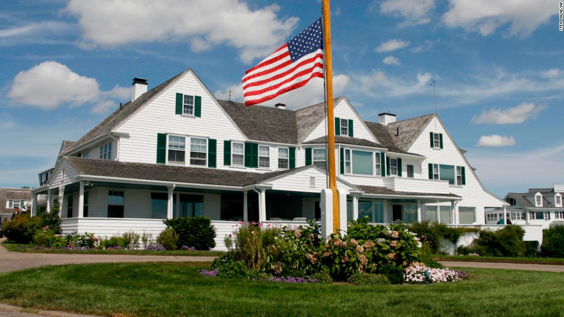 The flag at the compound flies at half-staff after the death of Ted Kennedy in 2009.