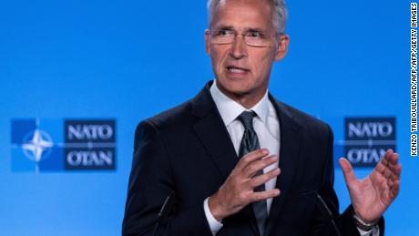NATO Secretary General Jens Stoltenberg gestures as he delivers a speech during a press conference about the end of the Intermediate-Range Nuclear Forces (INF) treaty at the North Atlantic Treaty Organization (NATO) headquarters, in Brussels, on August 2, 2019. - NATO will aim to avoid a &quot;new arms race&quot; with Russia and not deploy nuclear missiles on European soil, alliance chief Jens Stoltenberg said, blaming Moscow for a Cold War pact&#39;s demise on August 2, 2019. The 29-country NATO rallied behind Washington after the United States and Russia ripped up the 1987 Intermediate-Range Nuclear Forces (INF) treaty. (Photo by Kenzo TRIBOUILLARD / AFP)        (Photo credit should read KENZO TRIBOUILLARD/AFP/Getty Images)