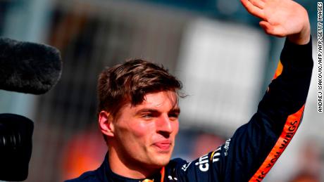 Max Verstappen waves to his traveling fans after securing the first pole position of his F1 career.