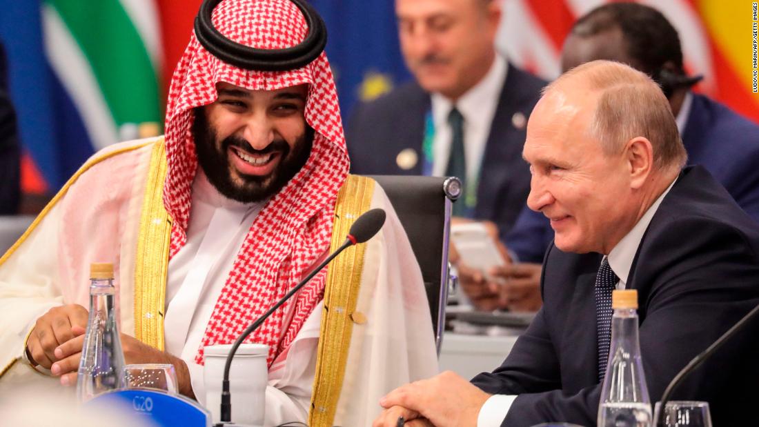 Putin and Saudi Arabia&#39;s Crown Prince Mohammed bin Salman attend the G20 summit in Buenos Aires in November 2018.