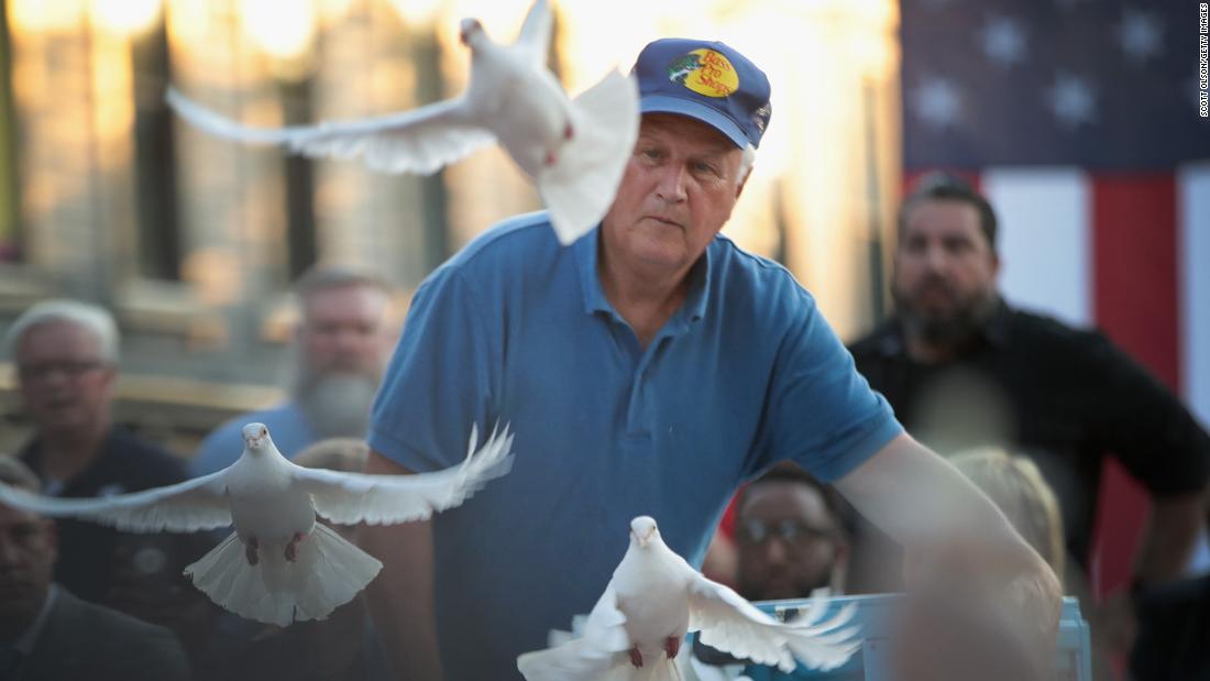 Doves are released during a memorial service recognizing the victims of the Dayton shooting.