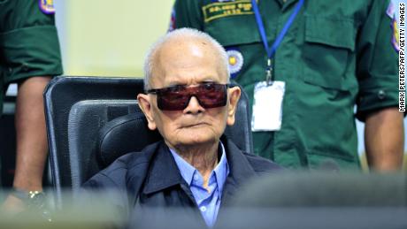 Former Khmer Rouge leader Nuon Chea sits in court at the ECCC in Phnom Penh in 2018. 
