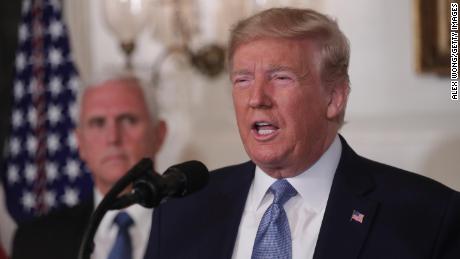 WASHINGTON, DC - AUGUST 05:  U.S. President Donald Trump makes remarks in the Diplomatic Reception Room of the White House as Vice President Mike Pence looks on August 5, 2019 in Washington, DC. President Trump delivered remarks on the mass shootings in El Paso, Texas, and Dayton, Ohio, over the weekend. (Photo by Alex Wong/Getty Images)