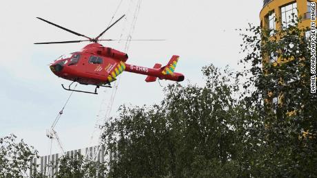 A London Air Ambulance helicopter airlifted the boy from  the Tate Modern gallery on August 4 (Photo by Daniel SORABJI / AFP)        (Photo credit should read DANIEL SORABJI/AFP/Getty Images)