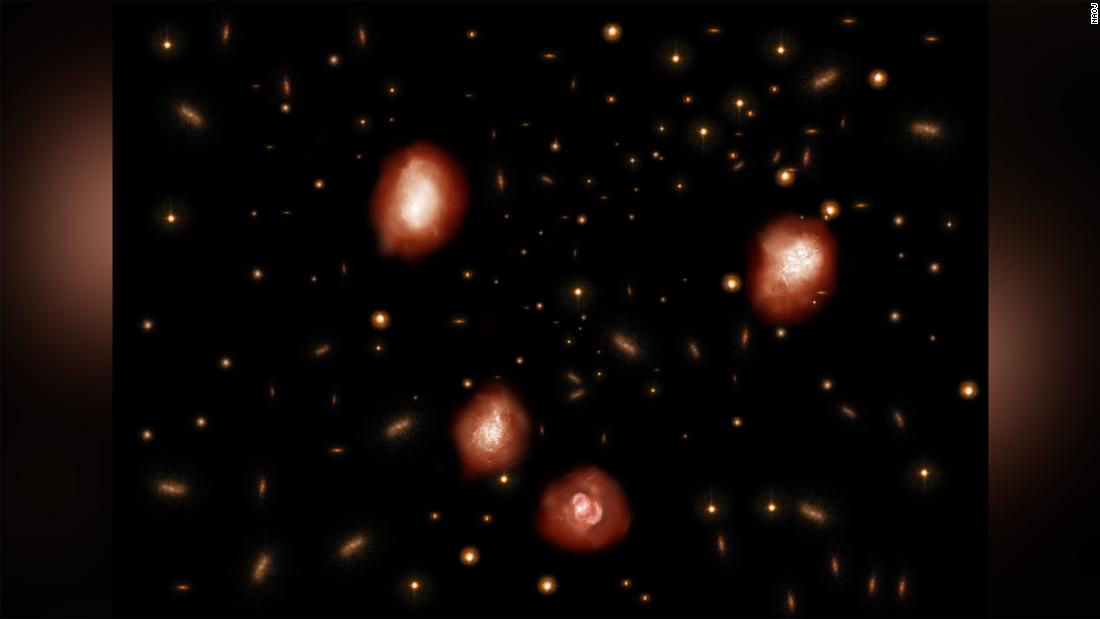 This is an artist&#39;s impression of the ancient massive and distant galaxies observed with ALMA. 