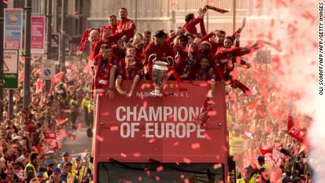 Liverpool celebrate winning the Champions League last season. 