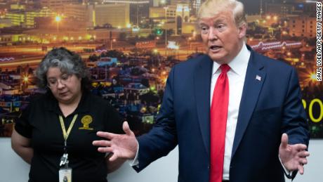 US President Donald Trump addresses the press during a visit to El Paso Regional Communications Center in El Paso, Texas, August 7, 2019, following last weekend's mass shootings. (Photo by SAUL LOEB / AFP)        (Photo credit should read SAUL LOEB/AFP/Getty Images)