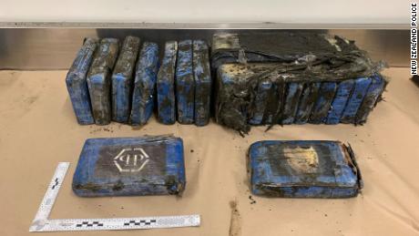 Packages containing cocaine that were found on a New Zealand beach on August 7, 2019.