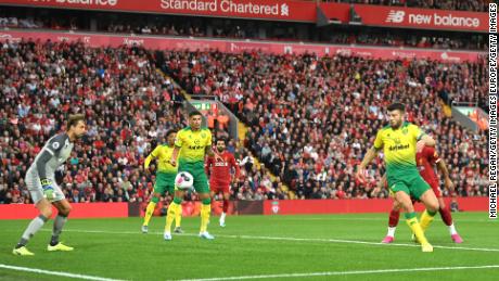 Grant Hanley scores an own goal during the season opener agaisnt Liverpool. 