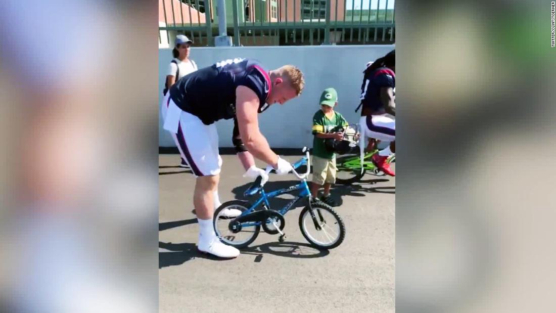 J.J. Watt participates in Packers tradition, breaks kid's bike in process