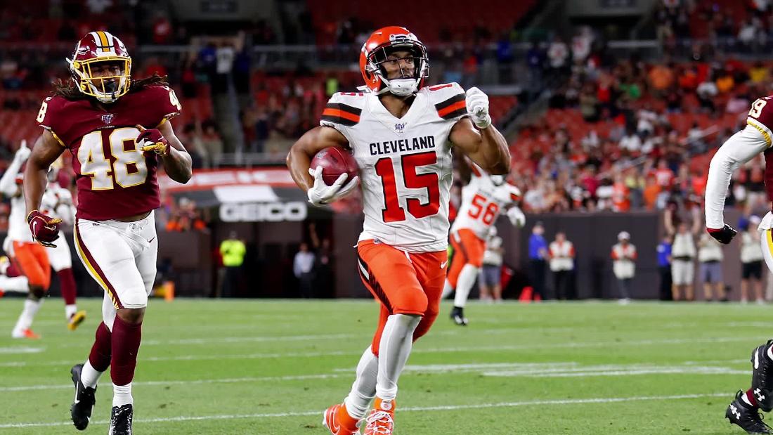 Cleveland Browns wide receiver Damon Sheehy-Guiseppi rushes during