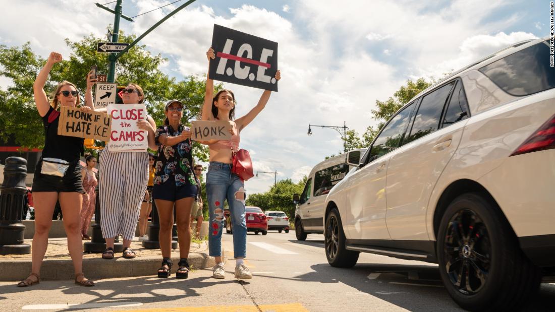 Protesters in New York demand the closure of the US Immigration and Customs Enforcement agency.