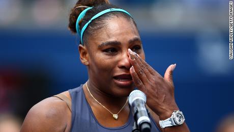 Serena Williams becomes upset after withdrawing from the final match.