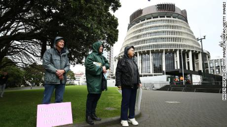 Pro-life supporters look on during a pro-life, anti-abortion rally at Parliament on May 28, 2019 in Wellington, New Zealand. 