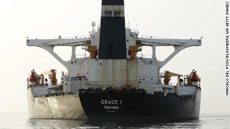 The Grace 1 sits anchored off the coast of Gibraltar in July. 